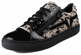 Versace Collection Black Pony Hair Patent Leather Lace Zip-Up Fashion Sneaker NW