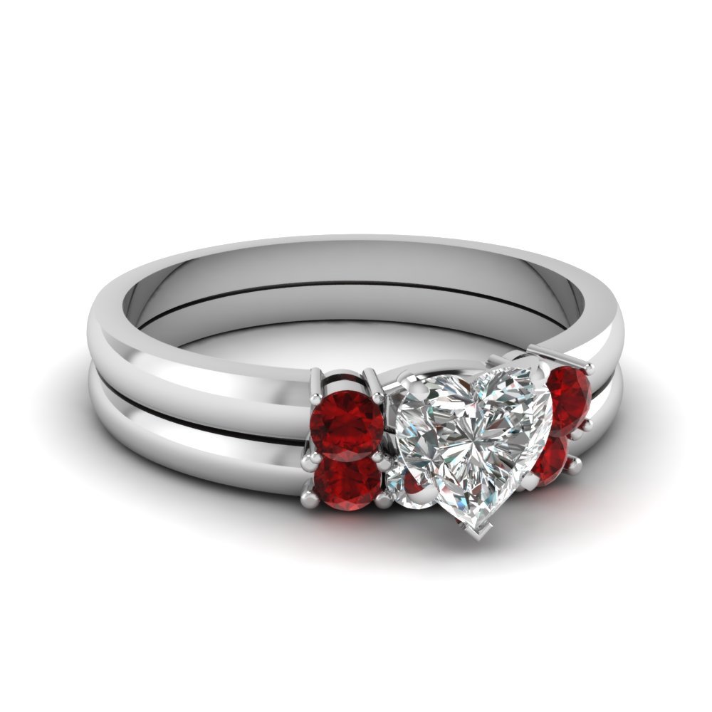 Heart Shaped CZ Bewitched Lattice Set With Red Ruby 18k White Gold Finish