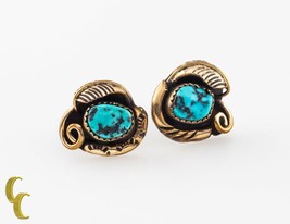 925 Gold Tone sterling Silver Turquoise Leaf Shaped Earrings - $92.51