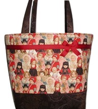 Victorian Dolls Diaper Bag Tote Little Girls Brown Pink Red Gold Doll Large - $69.00