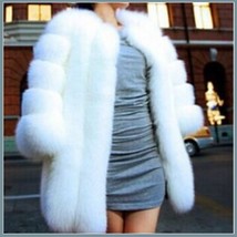 Long Full Pelt Snow White Fox Faux Fur O Neck with Long Sleeves Luxury Fur Coat image 1