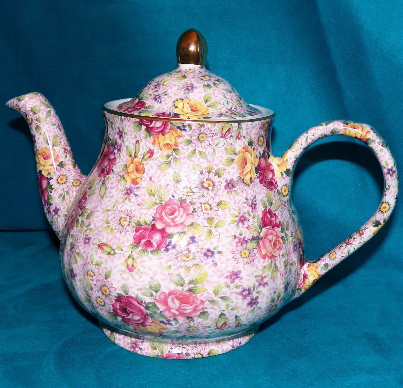 Vintage Arthur Wood & Son England Pink Chintz Daises Roses 6783 Flowers