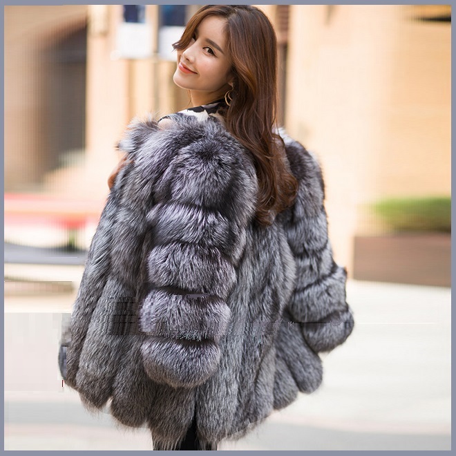 silver blue fox fur coat