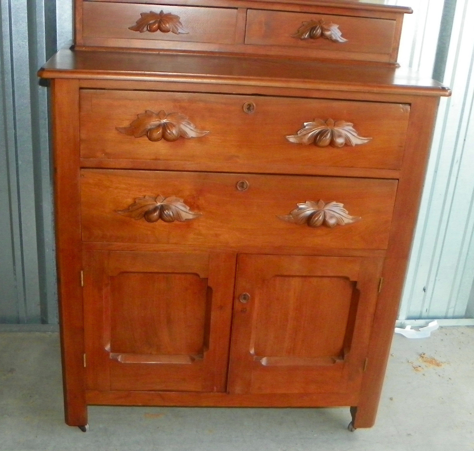 Victorian Solid Walnut Dresser with Mirror Post1950