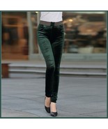 Green Stretch Velvet High Waist Front Pockets Tight Velour Legging Pants - $49.95
