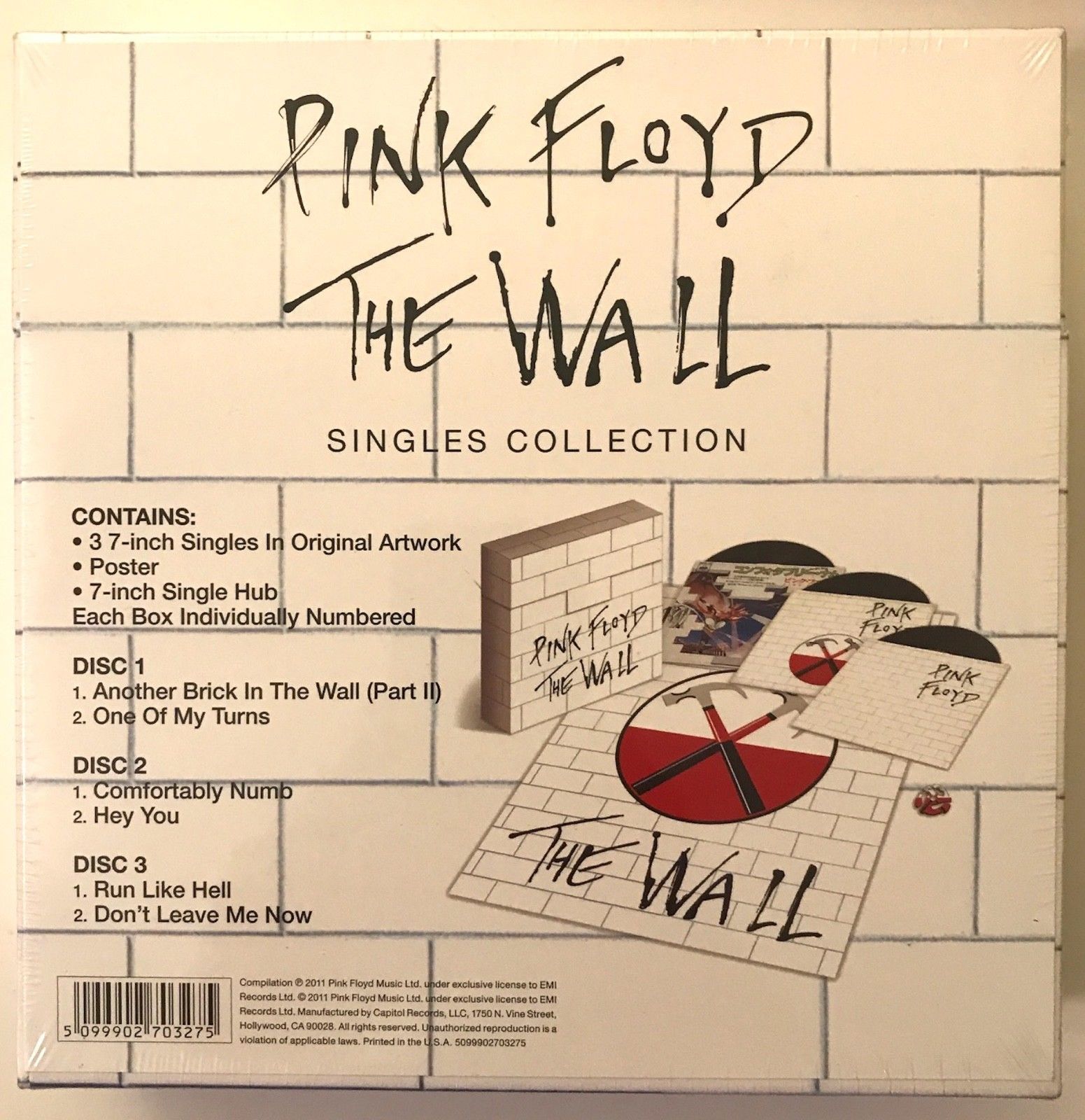 The Wall 7" Vinyl (3) Singles Box Set by Pink Floyd (2011 Capitol) NEW