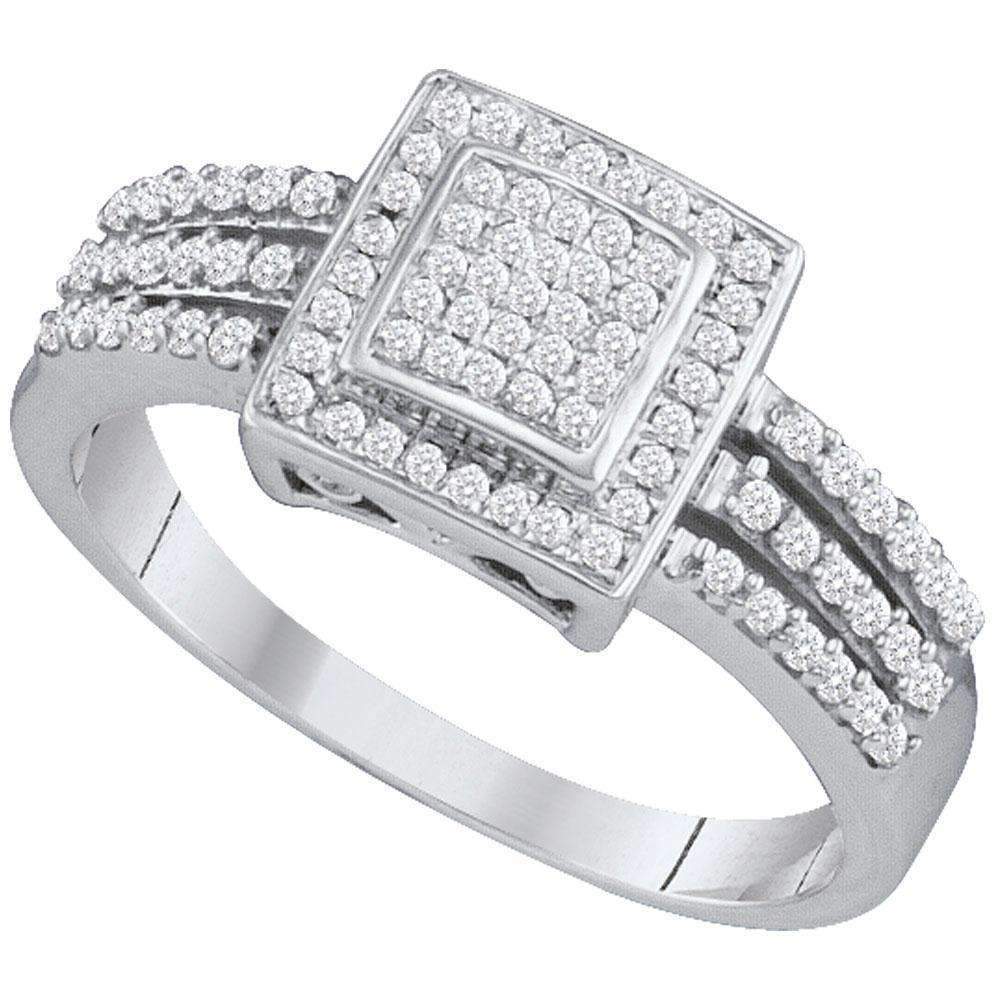 10kt White Gold Womens Round Diamond Square Cluster Ring 1-3 Cttw