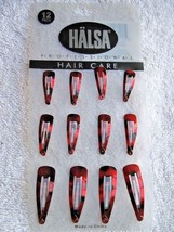12 Halsa 3 Size Red Black Hair Snap Contour Clip Barrettes Basic Small Medium - $9.00