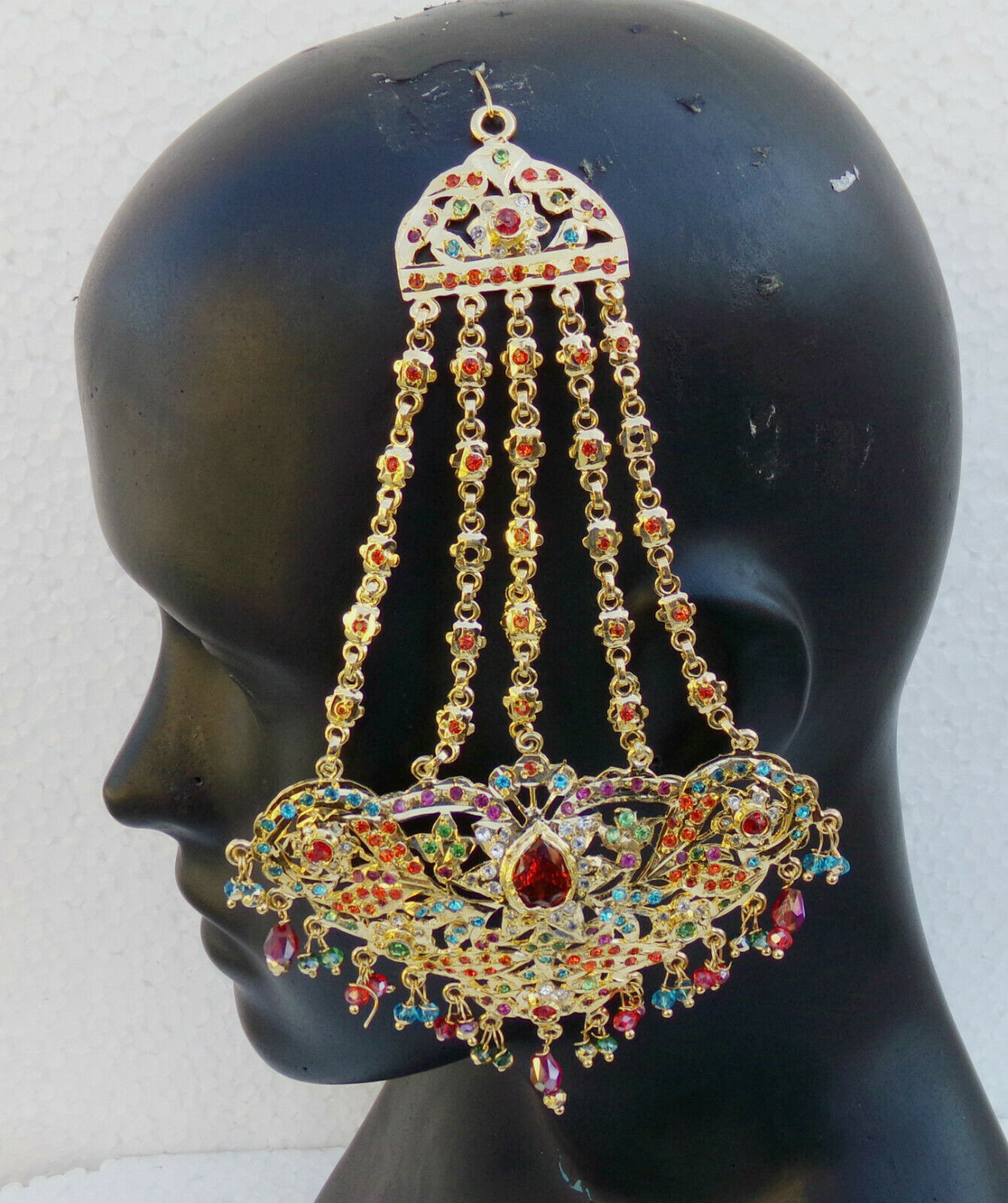 INDIAN JHUMAR PASSA HIJAB JHOOMAR HEAD PIECE JEWELLERY HAIR BUN PIN