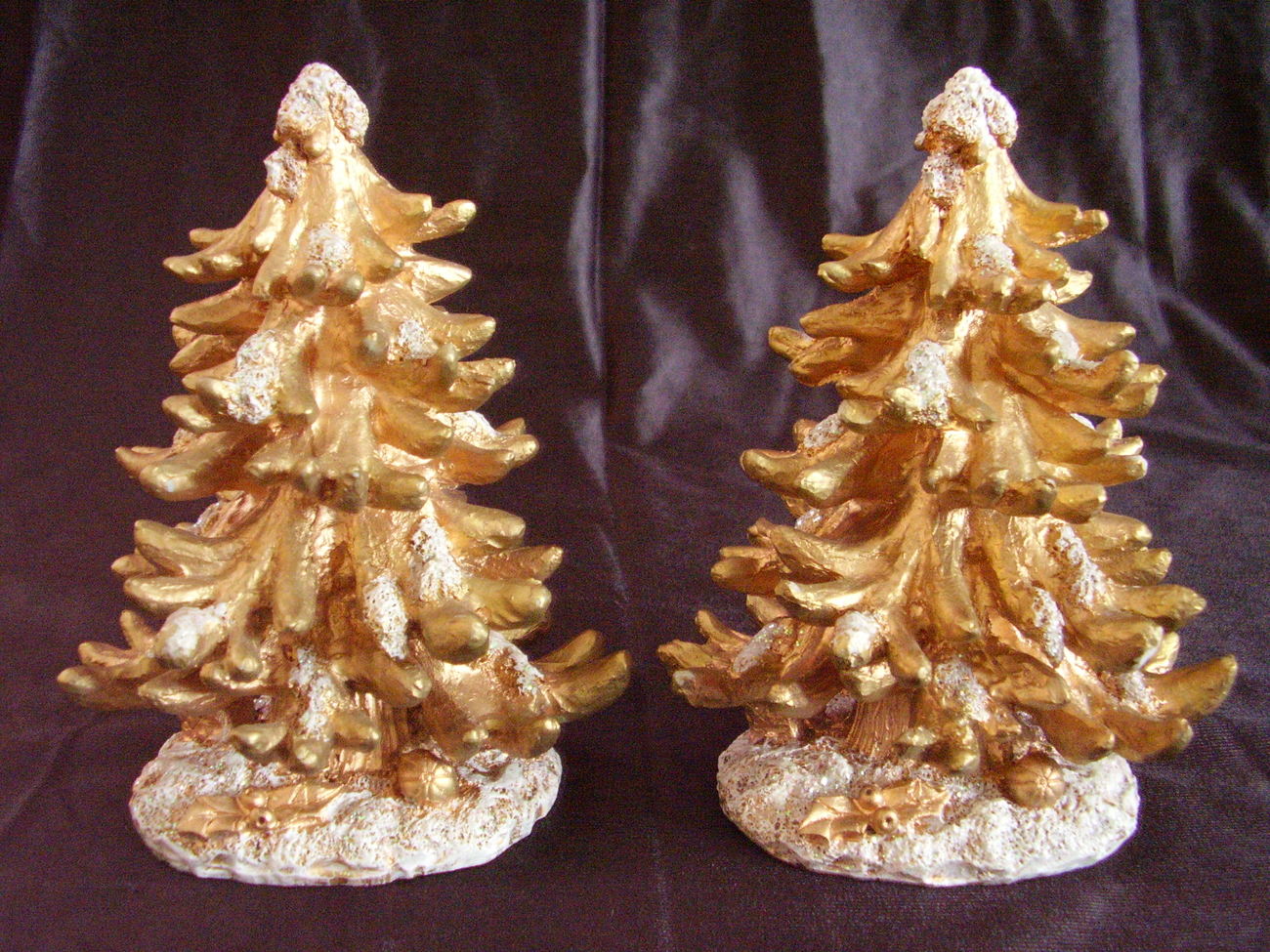 Gold Glitter Resin Christmas Trees Lot of 2 Christmas Village or