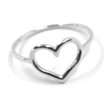 SOLID 18K WHITE GOLD HEART LOVE RING, 10mm DIAMETER HEART CENTRAL MADE IN ITALY image 1