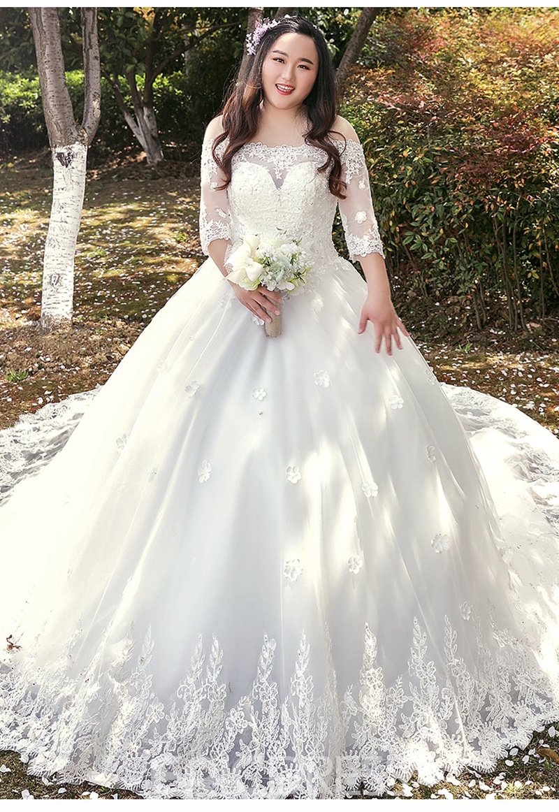 half sleeve plus size bridal gowns
