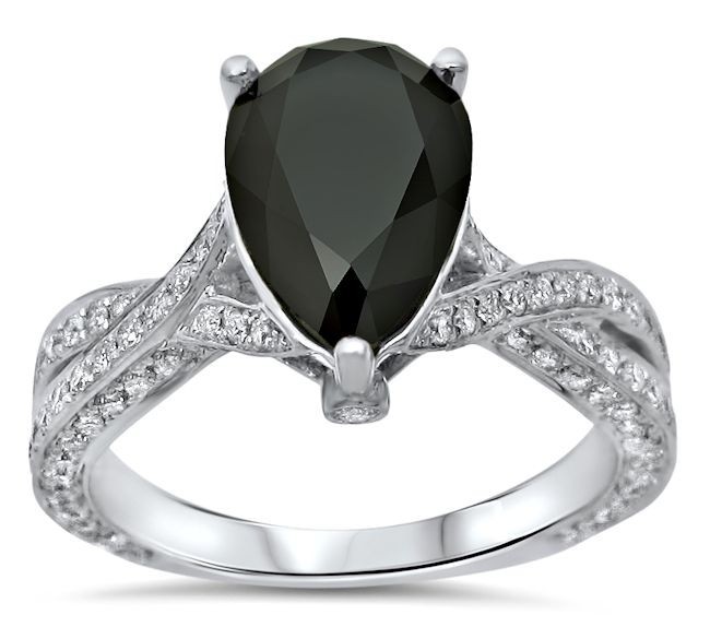 2.70 ct Black Pear Shaped Simulated Diamond Engagement Ring 18k White Gold Fn