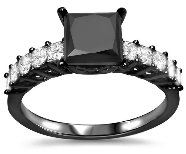 1.85 ct Black Princess Cut Simulated Diamond Engagement Ring 18k Black Gold Fn