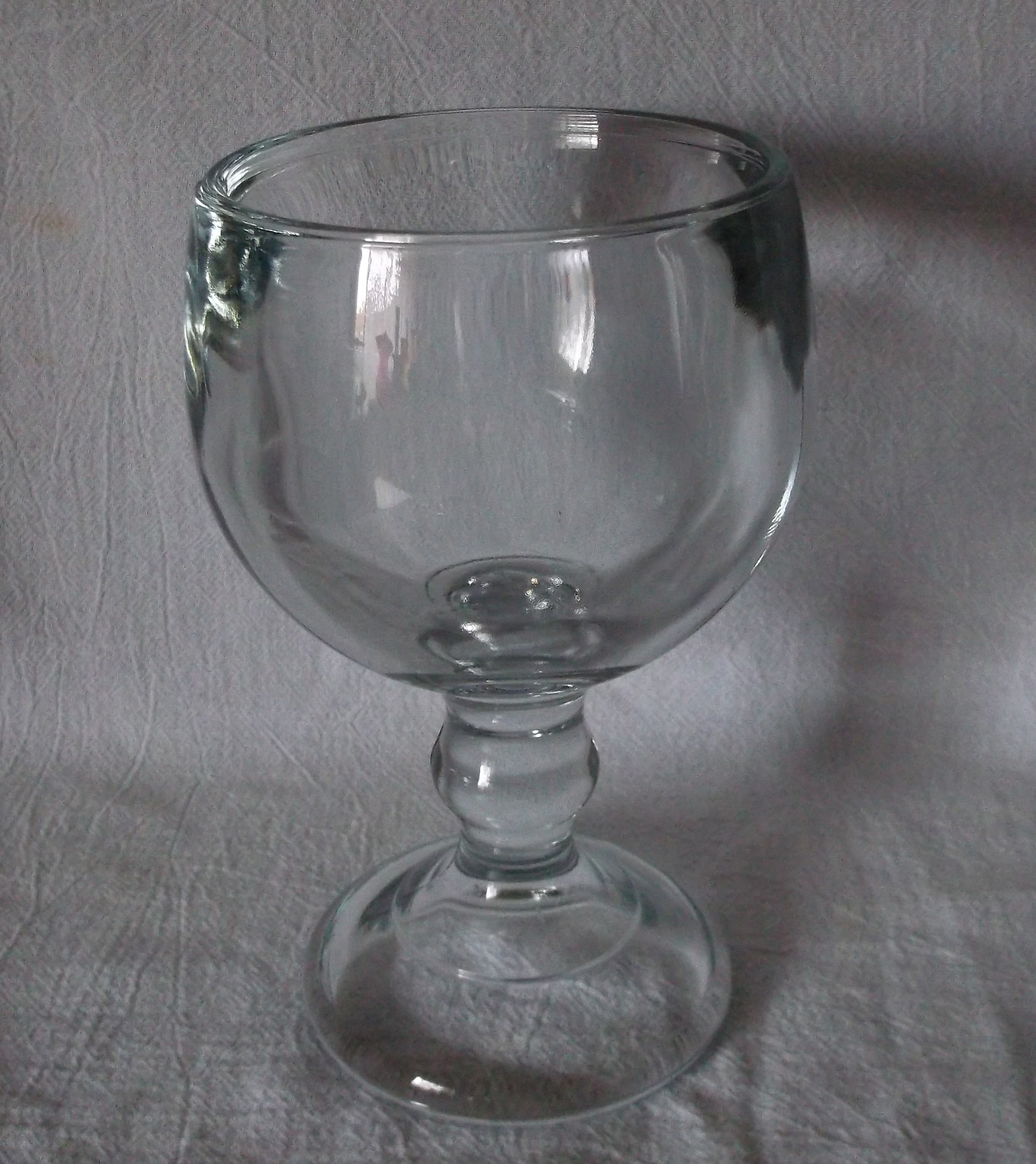 HEAVY Glass Goblet Oversized Large Footed Beer Barware Retro Fish Bowl Candle Pressed Glass