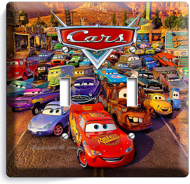 CARS 3 MCQUEEN DISNEY MOVIE DOUBLE LIGHT SWITCH PLATE BOYS GAME ROOM DECORATION