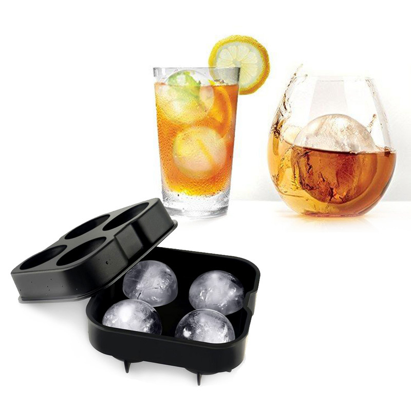 Whiskey Cocktail Ice Cube Ball Maker Mold 4 Large Sphere Mold Silicone ...