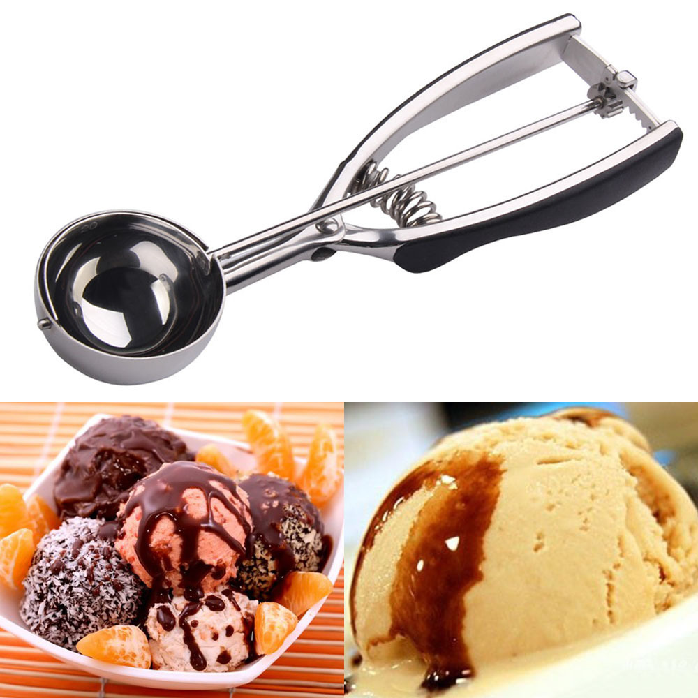 Stainless Steel Spring Handle Ice Cream Scoop Mashed Potato Spoon 5CM ...