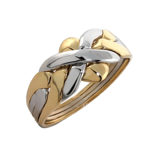 14k Yellow and White Gold 4 Band Turkish Puzzle Ring - Unisex Jewelry