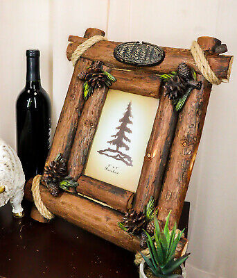 Rustic Western Autumn Fall Festive Pinecones With Wooden Log Picture Frame 5X7
