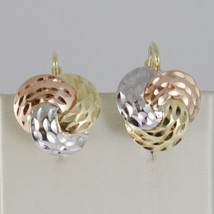 18K YELLOW ROSE WHITE GOLD EARRINGS THREE ALTERNATE WORKED WAVES MADE IN ITALY image 1