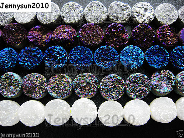 Druzy Quartz Agate Side Drilled Flat Back Connector Cabochon Round Beads 10mm