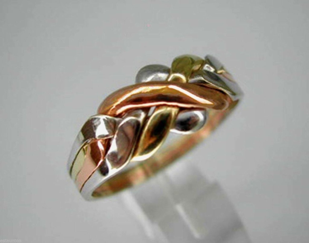 9k Tricolored Gold 4 Band Turkish Puzzle Ring - Unisex Jewelry