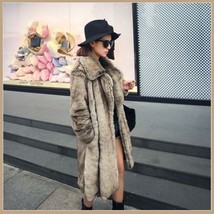 Sleek Long Full Pelt Platinum Imitation Mink Long Sleeve Thick Collar Fur Coat