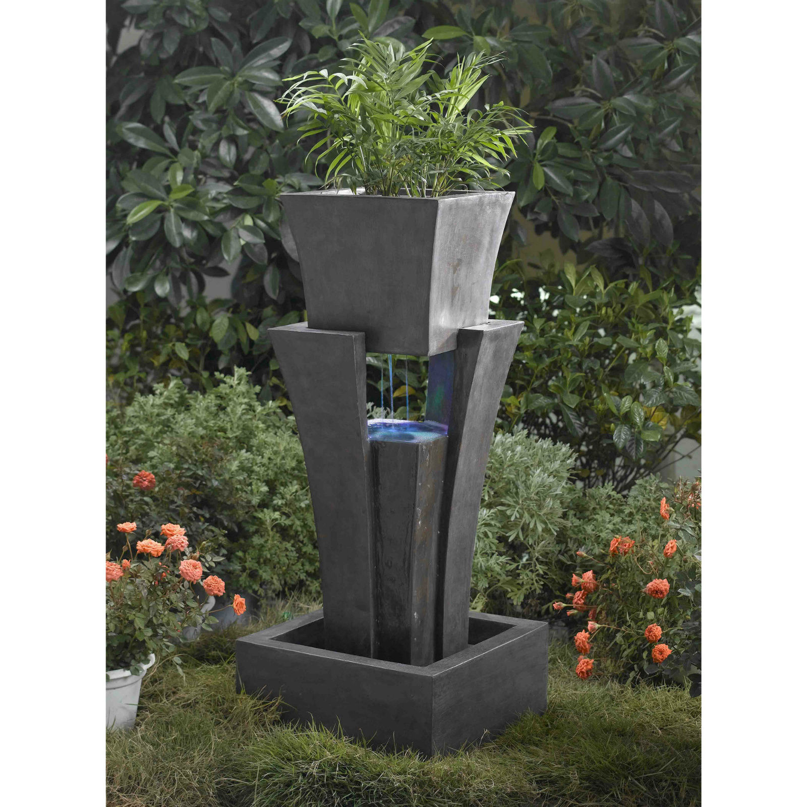 Backyard Water Fountains Indoor Home Large Commercial With Planter Led 