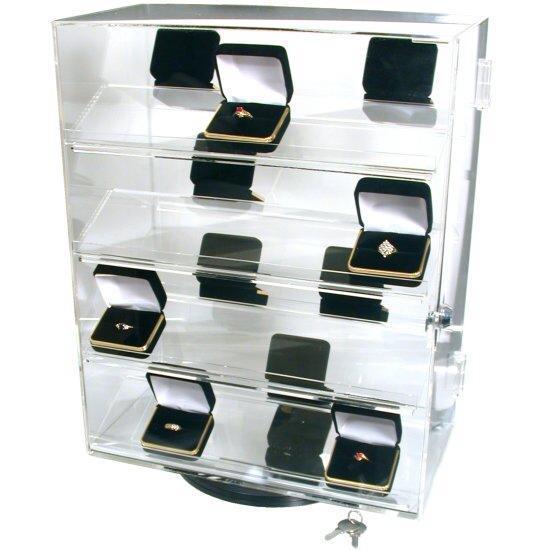Revolving Vertical Acrylic Top Locking Jewelry Display Case 4 Shelves