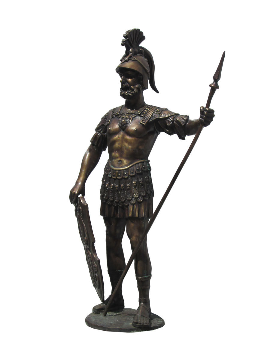 Rustic Brown Metal Standing Soldier with Shield and Spear cs428E - Men ...