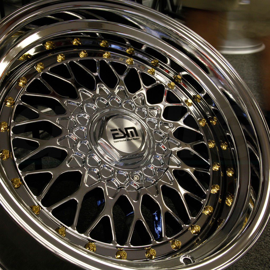 16x8 ESM 002R 4x100/5x100 20 Platinum Chrome Gold Rivet Wheels Rims Set