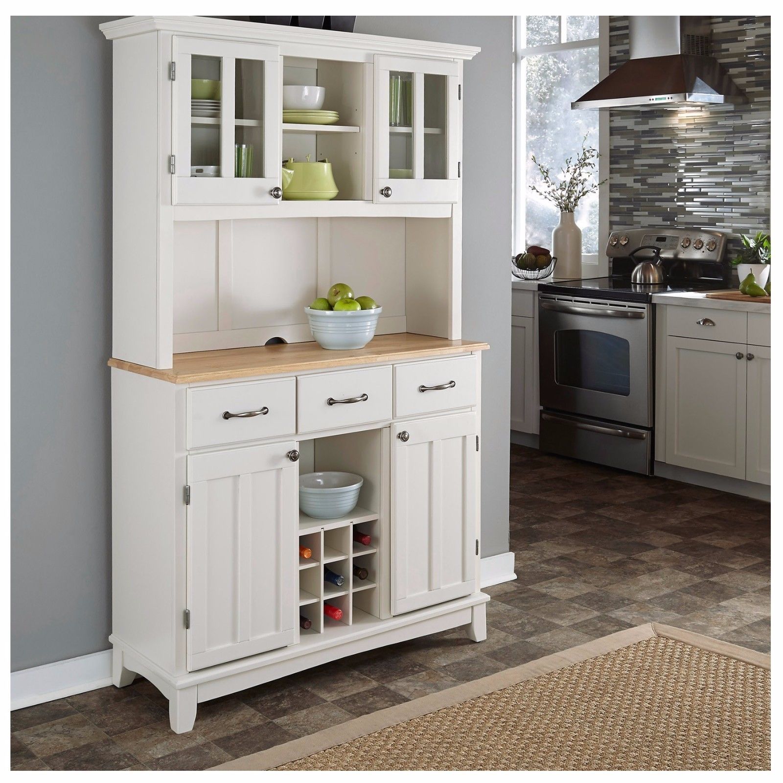 Buffet Hutch Wine Rack Storage Server Cupboard Dining White