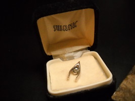 Swank Tie Tack Wishbone Silver Color Metal Faux Pearl Original Presentat... - $7.99