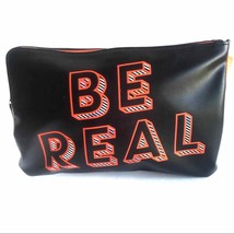 Benefit Cosmetics Be Real Graphic Printed Makeup Bag Pouch Travel Neon Vegan - $14.50