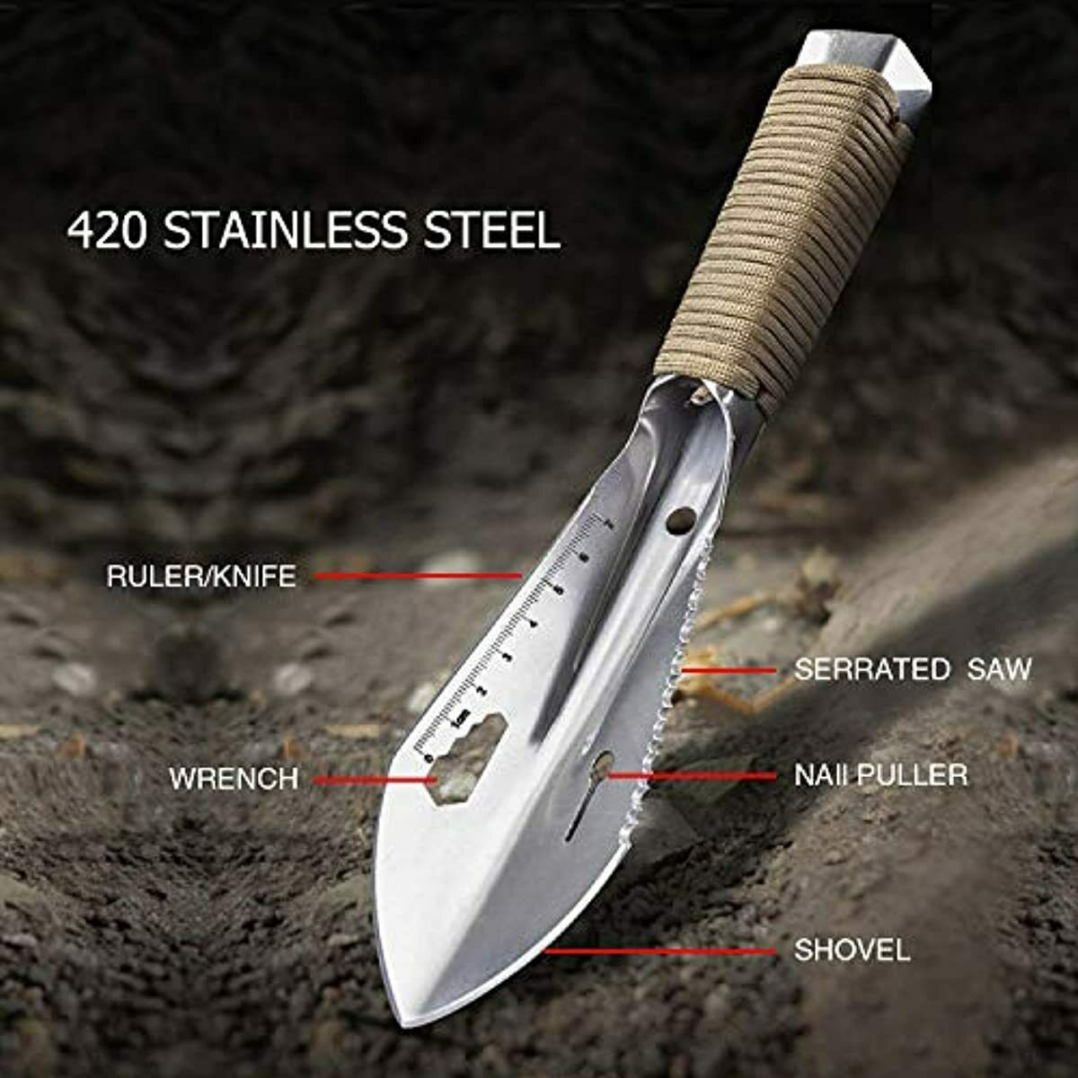 Small Ultralight Backpacking Trowel for Camping Hiking, 7 in 1 Backpac