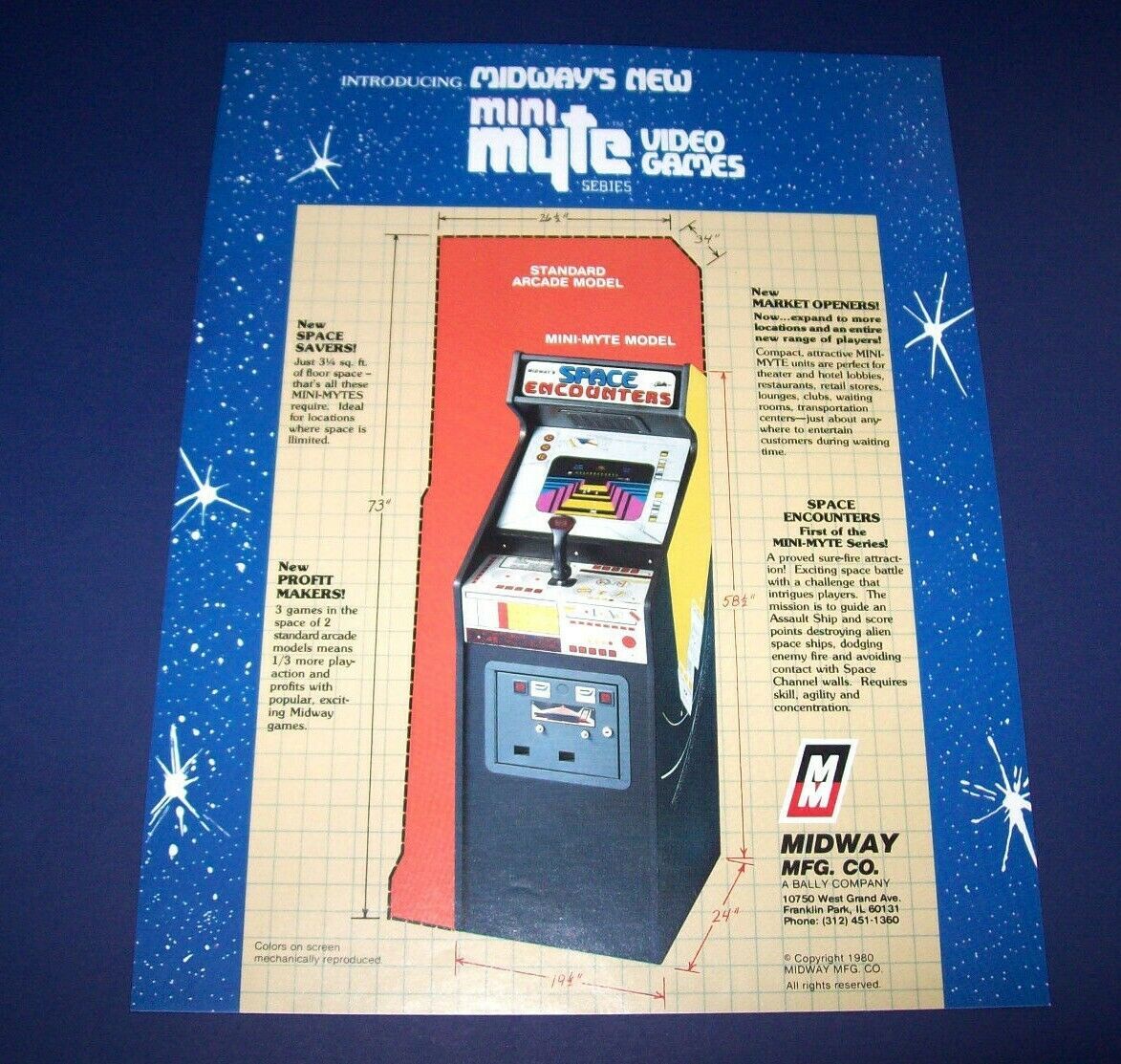 Space Encounters Mini Myte Arcade FLYER Original NOS Video Game Art ...