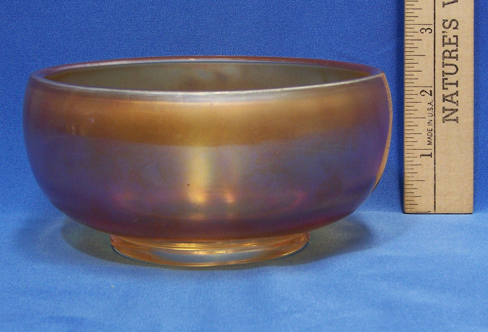 Vintage Iridscent Marigold Peach Carnival Glass Bowl Candy Dish Nuts