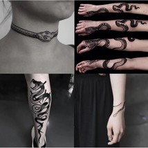 4 Sheet Black Snake Temporary Tattoos For Men Women Neck Arm Body Art Waterproof image 2