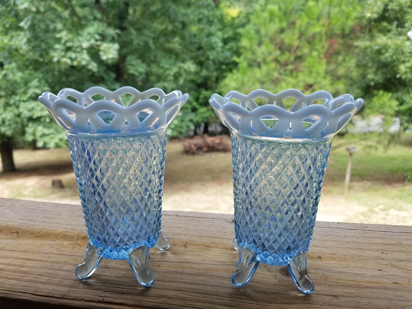 Vintage Blue Opalescent Depression Glass "KATY" vase by Imperial Glass