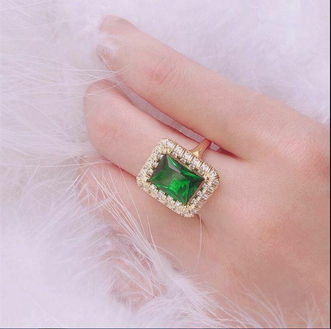 3.5Ct Emerald Cut Green Emerald Halo Engagement Ring Solid 14K White Gold Finish Genuine Gemstone