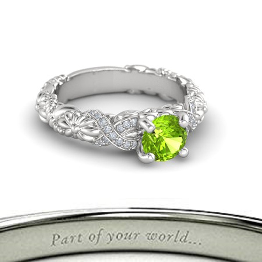 14K White GP 925 Sterling Silver 1.25ctw Green Peridot Wedding Engagement Ring