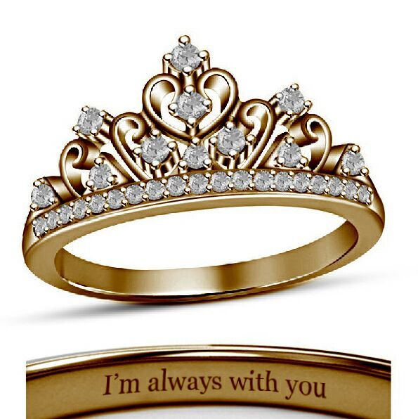 18K Rose Gold Fn. Round White CZ Diamond Disney Princess Crown Engagement Ring
