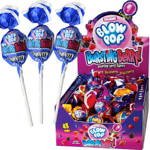 100 Charms Blow Pops Bursting Berry Gum Center Candy Lollipops