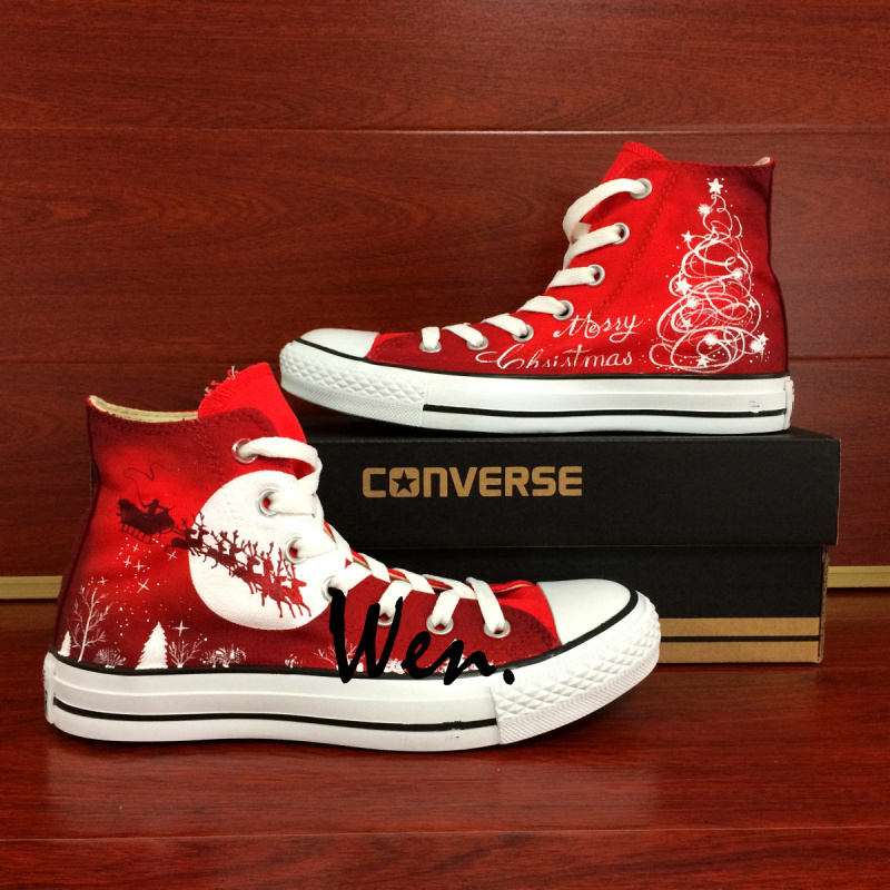 Merry Christmas Tree Reindeer Santa New Year Red Converse All Star Hand Painted