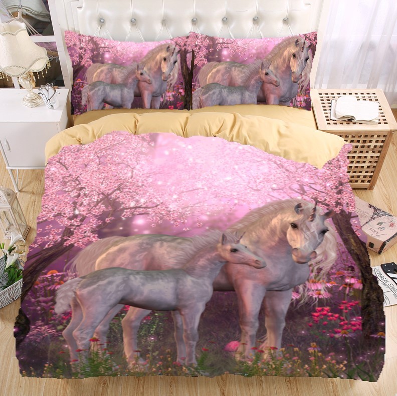 3D Pink Mom/Baby Unicorn Design Twin Full Queen King Duvet