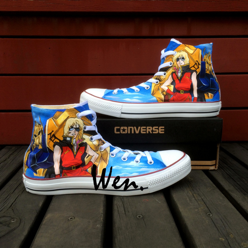 Blue Converse Chuck Taylor Anime Gundam Hand Painted Shoes Canvas Sneakers Gifts
