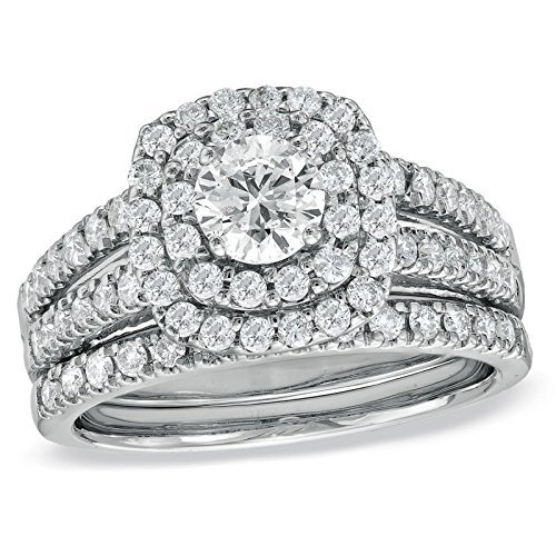 1-1/2 CT CZ Diamonds Halo Engagement Double Frame Bridal Set Ring in 925 Silver