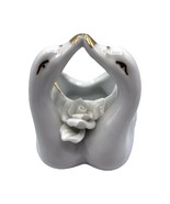 Vintage 2 Swans Kissing White Gold Accents Trinket Box Small Porcelain F... - $14.46
