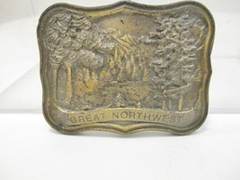 Vintage INDIANA METAL CRAFT Brass Colored Great Northwest Belt Buckle 3&quot;... - $19.10